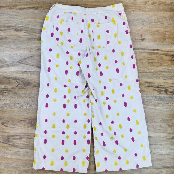 🔹️Anthropologie Cream w/Pink & Yellow Dot Wide Leg Cropped Pants Size 10 - Picture 3 of 15